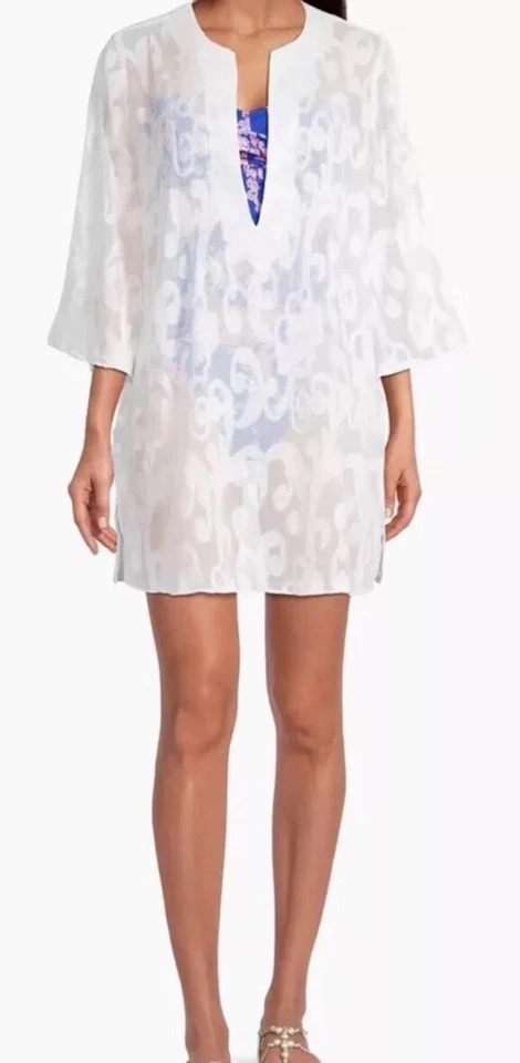 Lilly Pulitzer Zelma Cubrir Brocado Patrón Blanco L/XL Resort Piscina Nuevo sin Etiquetas $118 Foto 2 de 4