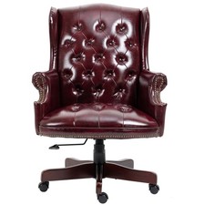 Burgundy High Back Leather Executive Office Desk Chair Swivel Reclining Casters