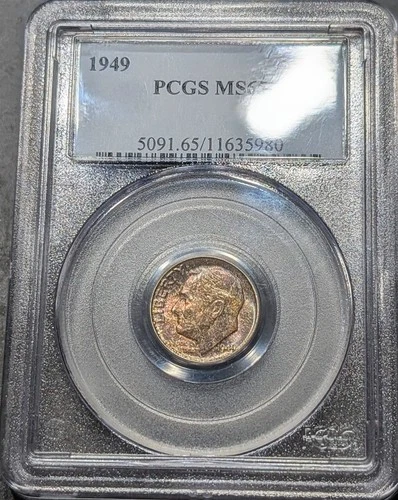 1949-P Roosevelt Dime Pcgs MS/65 Old Holder Nice Toning Clean surfaces