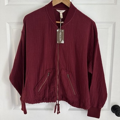 Matilda Jane Womens Jacket Small Heart to Heart Maroon Gauze Full Zip Bomber S