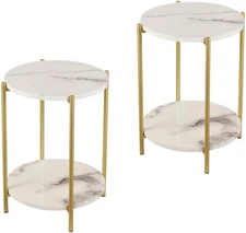 2 Tier round Side Table, Folding End Tables Coffee Table Simplistic Sofa Table W
