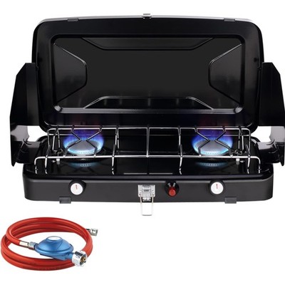 Outdoor Gaskocher, Campingkocher 2-Flammig, Kompakt, Tragbar, 2400 Watt, Deckel