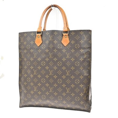LOUIS VUITTON Logo Sac Plat Hand Tote Bag Monogram Leather Brown M51140 67MA451
