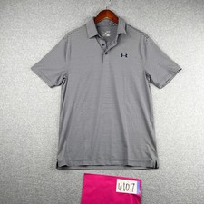 Under Armour Performance Polo Shirt Small Gray Striped Heat Gear Casual Stretch