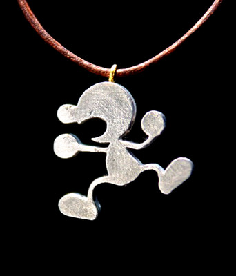 Handmade Metal Casted Mr. Game & Watch, Resin 3D Printed Necklace Design