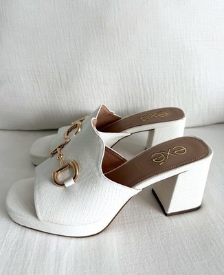 EXÉ White Leather Mule Block Heel Sandals  - US 10