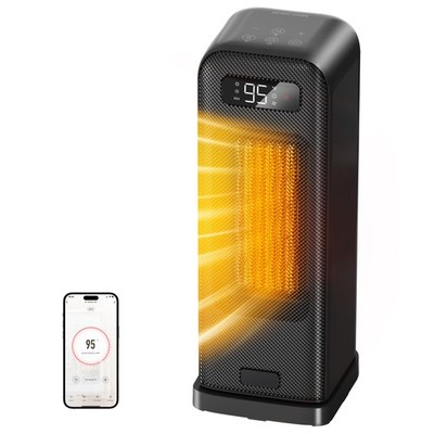 FLANUR Elektroheizungen für Zuhause, Smart Tragbar 1500W Energie 40cm, Schwarz 