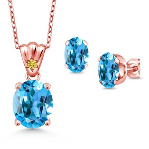 Authentic 18K Rose Gold Plated Silver Swiss Blue Topaz and Golden Yellow Zirconia Pendant