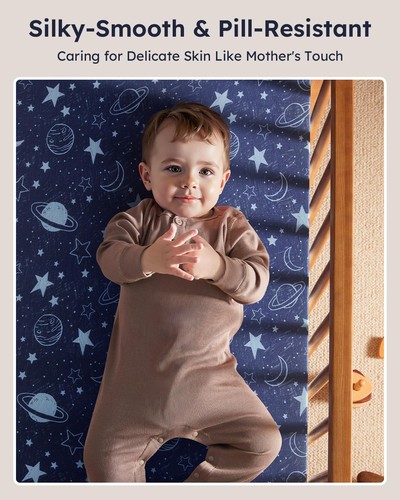 Pack and Play Sheets Fitted 3 Pack, Sheets, Blue Gray Planet - 第 2/7 張圖片