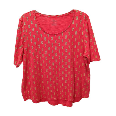 Chico s Ultimate Tee Women s 3 XL Red Gold Pineapple Print Stretch Cotton Modal
