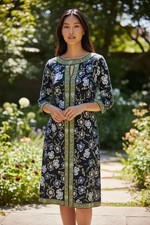 Wisp Women’s Dress Blue/Green Floral Print 3/4Sleeve Round Neck Mini Sheath Sz 0