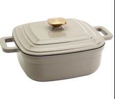 Gray 4Quart Enameled Cast Iron Square Dutch Oven Gray Nonstick Casserole Pot Pan