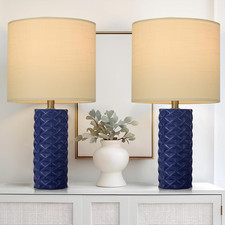 Navy Blue Ceramic Table Lamps Set of 2 for Living Room  Bedroom Decor