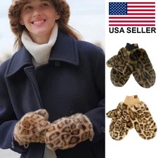 C.C Exclusive Leopard Soft Faux Fur Mittens Shepherd Lining Convertible Gloves
