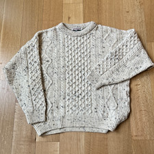 Vintage 80s Wool Sweater Celtic Country Ivory Mens Medium Fisherman Ireland Made