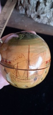 Wooden Nesting Ball From A Set Titled Columbus Travels by Authentic Models. New