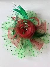 Red/Green Feather Mesh Fascinator Hat Clip/Band Wedding Tea Cocktail Party