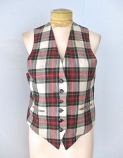 Vtg 80s red green tartan plaid wool flannel button vest Giorgio Sant'Angelo M