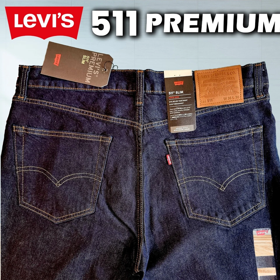 Pantalones de mezclilla Levi's 511 originales para hombre ajustados negros y azules oscuros Foto 3 de 4
