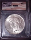 1922 Peace Silver Dollar, ICG MS 63. Original Patina  and Issue Free !!