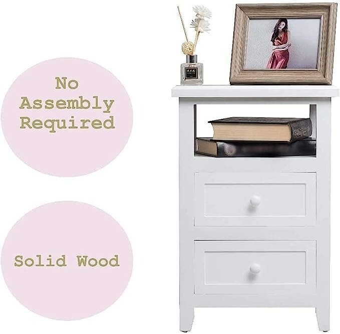 Fully Assembled Bedside Table with 2 Drawers White Wood NIB eBay