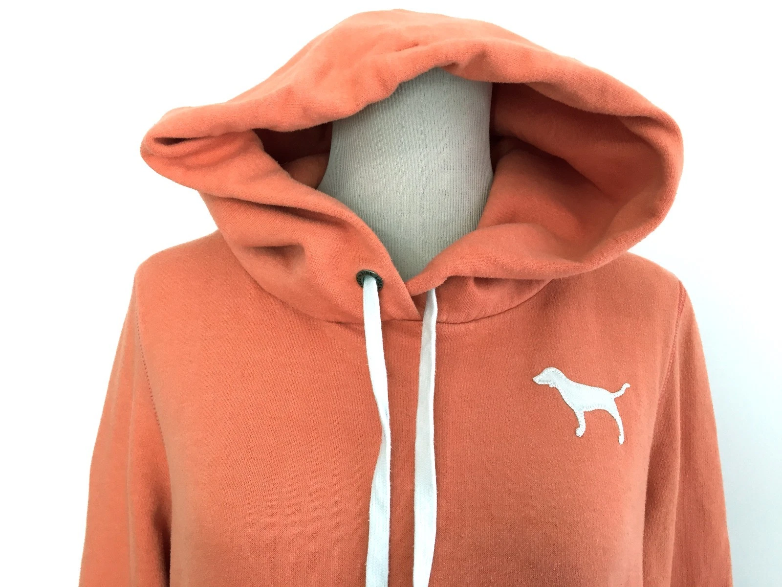 UNDERCOVER Victoria's Secret ROSA Pullover Felpa con Cappuccio Arancione e Bianco Tenuto Taglia M