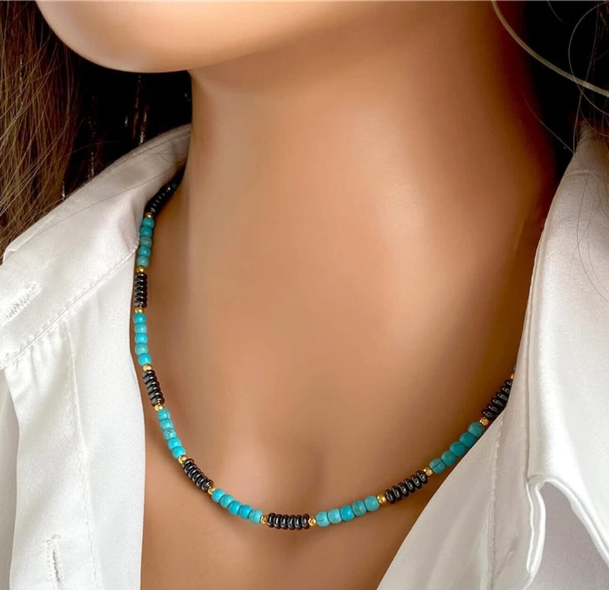 Collier vintage perles bleues et argentées 60 cm (Gebraucht) in kloten