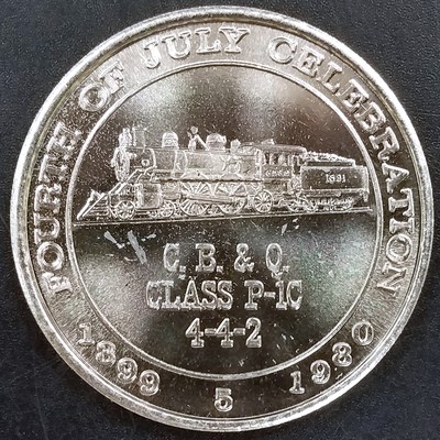 1980 Creston, Iowa 4th of July, C.B.&Q., Class P-1C, 4-4-2 metal token! 41 mm