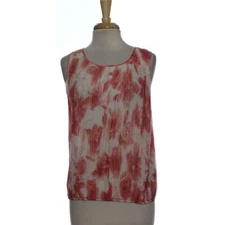 Studio M Womens XS Blouse Top Pull Over Pleat Floral Red Sleeveless Shirt