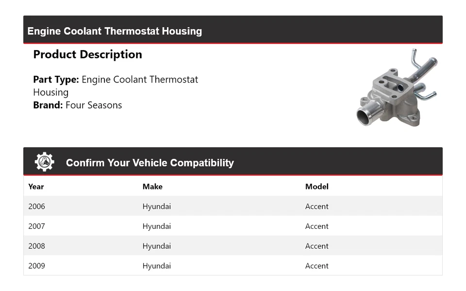 For 2006-2009 Hyundai Accent Engine Coolant Thermostat Housing 4 Seasons 2007 - Image 2 of 3