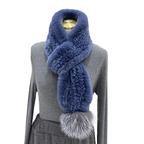Real Rex Rabbit Fur Scarf Winter Warm Neckerchief Fox Fur Pom pom Fluffy Soft - Picture 6 of 24