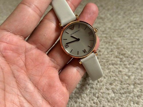 emporio armani ar1769 grey dial rose gold s/s cream leather ladies classic watch - Picture 11 of 13