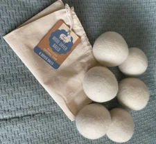 6 Pack Wool Dryer Laundry Balls + Linen Bag - Reusable - Natural Fabric Softener