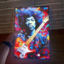 Luminous Canvas LED Lightbox - Captivating Portrait of  Colorful Jimmy Hendrix
