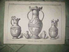 ANTIQUE 1885 ANCIENT TERRACOTTA ETRUSCAN VASE VASES PRINT SUPERB NR