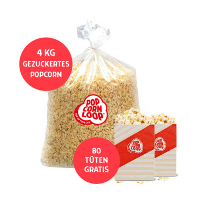 Popcorn Süß 4 kg + 80 Popcorntüten Gratis frisch und verzehrbereit für Events