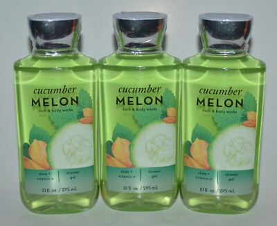3 NEW BATH & BODY WORKS CUCUMBER MELON SHOWER GEL WASH SHEA VITAMIN E 10OZ LARGE