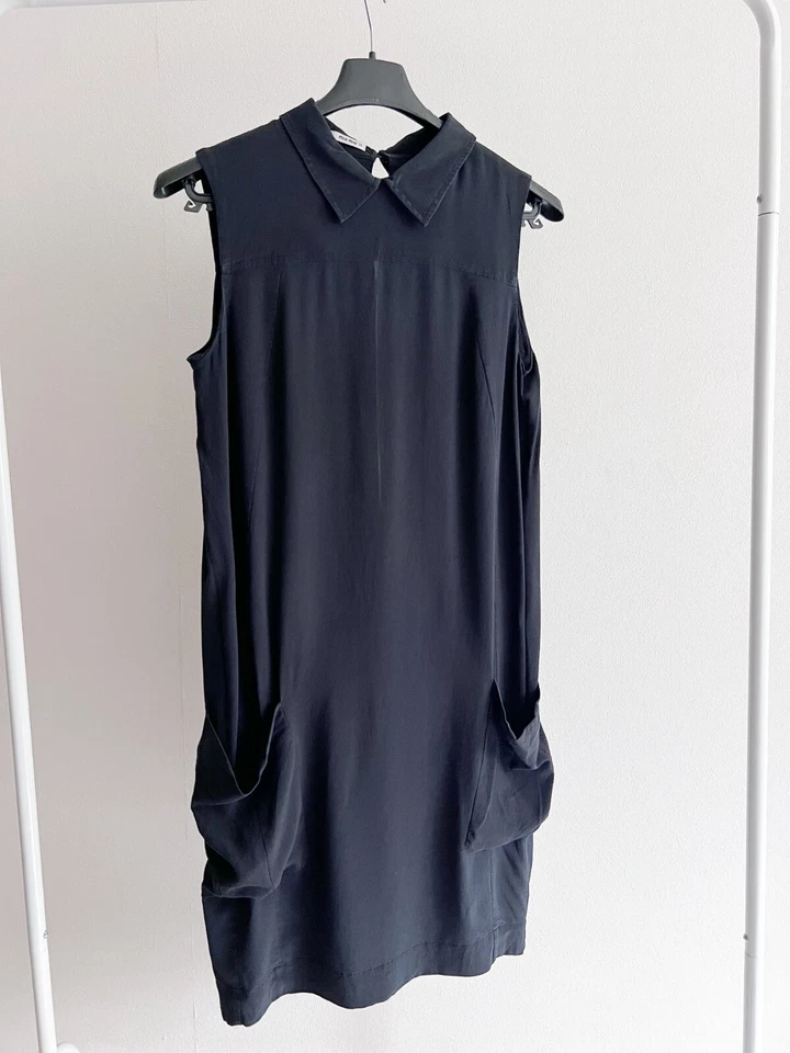 Vestido MIU MIU by Prada 100% Seda Negro Largo Medio Cuello Claro Sin Mangas IT 38 Foto 2 de 4