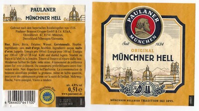 Paulaner Munich Original Munich Hell Beer Label NEW 2020 Beer Label