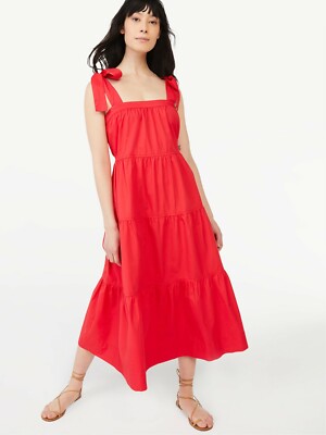 free assembly dresses Women's Tiered Cotton Maxi Dress, Size: L Green out detail Free Assembly Black Utilitarian Dress