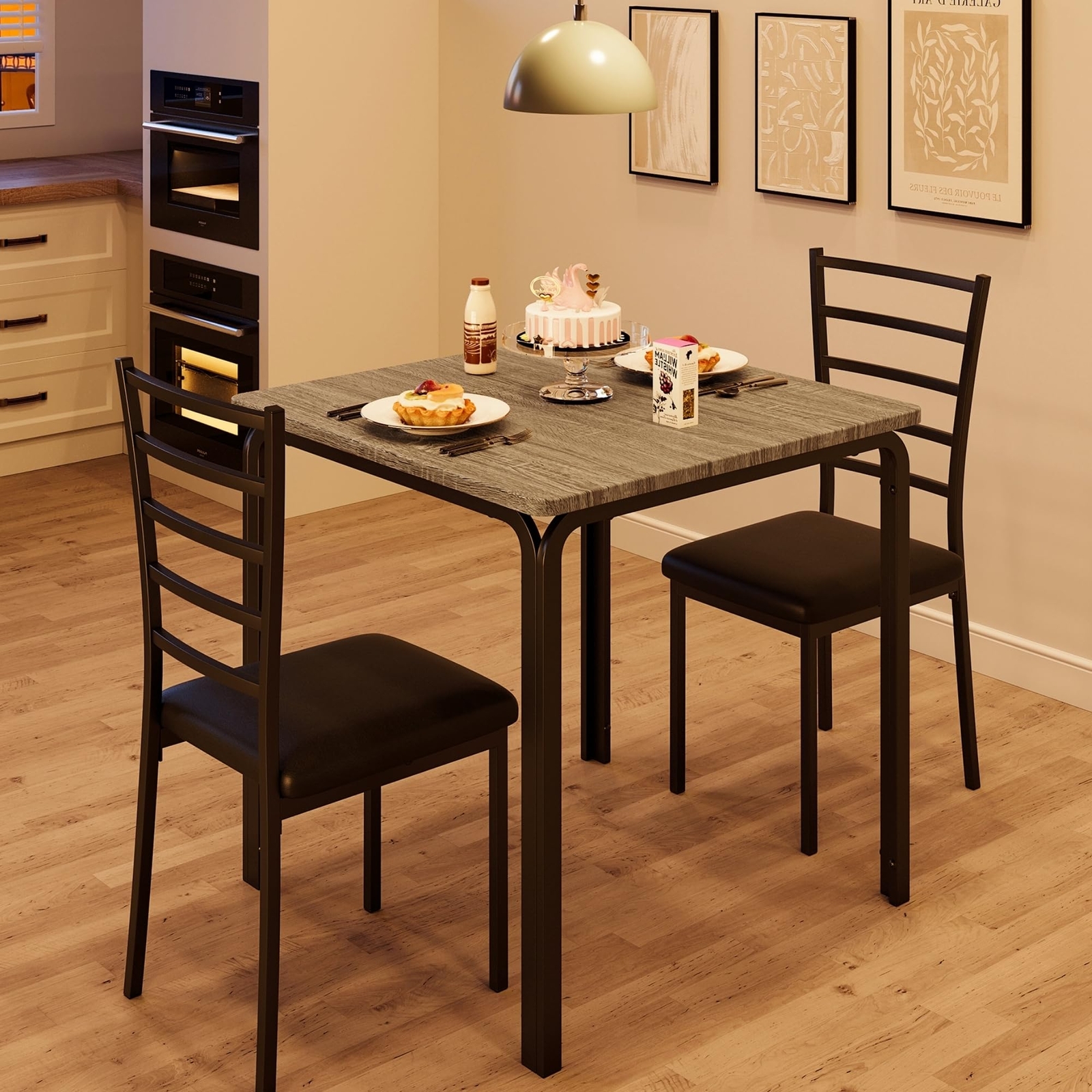 3 Piece Dining Table Set for 2,Modern Kitchen Table and Upholstered Chairs Set