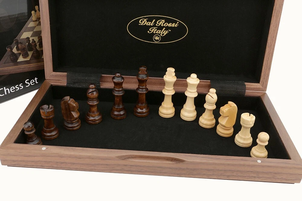 Dal Rossi Folding Walnut Inlaid Chess Set 12 inch board w/ Timber Pieces