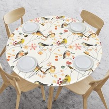 Elastic Edged Round Bird Fitted Table Cloth Cover Home Decorative Tablecloth For
