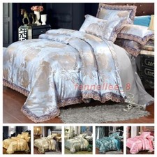 Luxury 3/4pcs Satin Jacquard Bedding Set Duvet Cover 1/2 Pillowcase Queen King