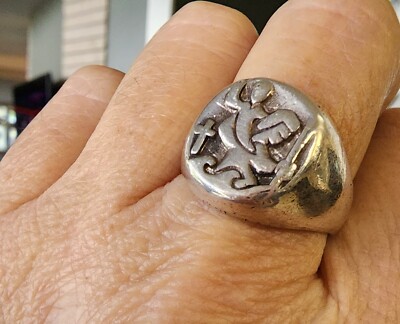 Rare Retired Vintage Size 9.5 St. Christopher Ring Sterling Silver
