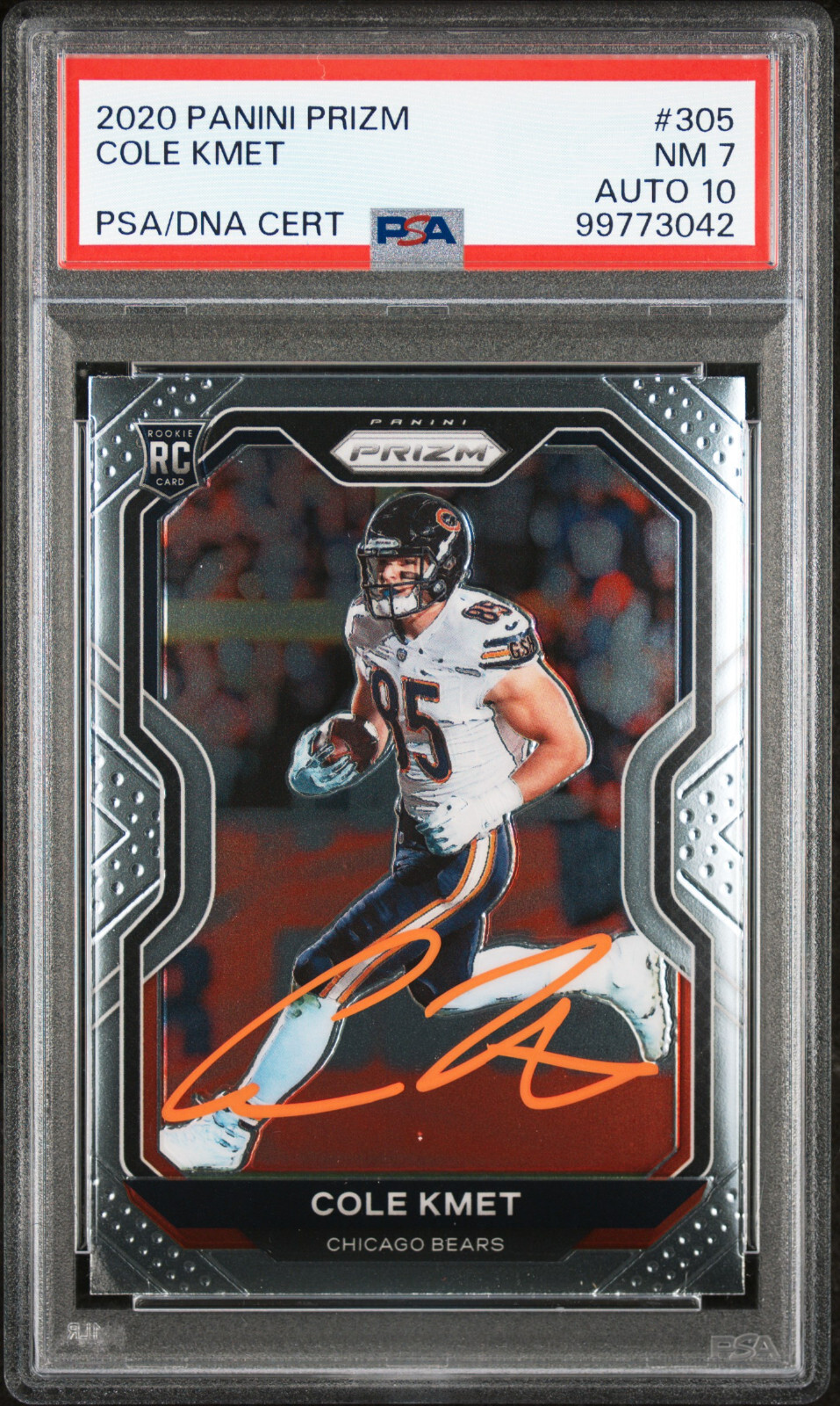 2020 Cole Kmet signed ROOKIE card Panini Prizm #305 PSA 7 AUTO 10 RC
