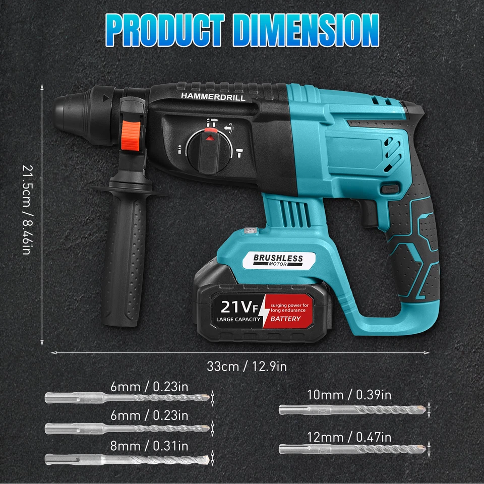 Brushless Electric Hammer Drill Rotary SDS Cordless Drill Hammer with 2 Battery - Image 3 of 4
