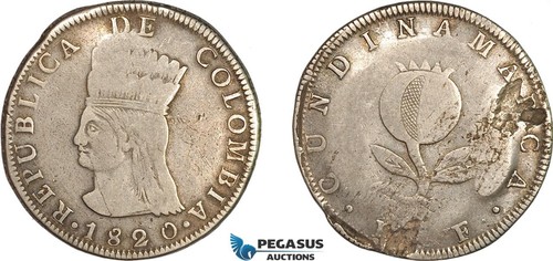 AM342, Colombia, Cundinamarca, Pre-Rebublican, 8 Reales 1820 JF, Silver, VF
