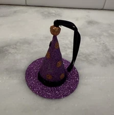 Vintage Pier One Purple Halloween Glitter Witch Hat Ornaments. Rare. HTF