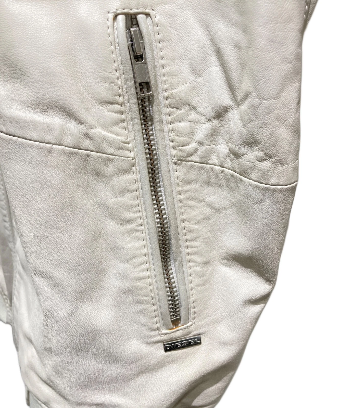 Diesel Processed Hooded Leather Jacket Men's Size S White image 6